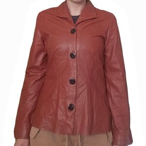 Bræda Horan Russet/Burnt Orange Leather Button Up Jacket Lamskin Lamb Sz Medium